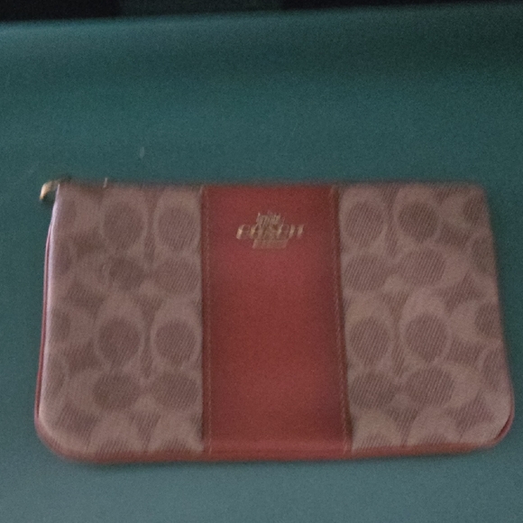 Coach Signature Brown and Red Pouch - Picture 1 of 3